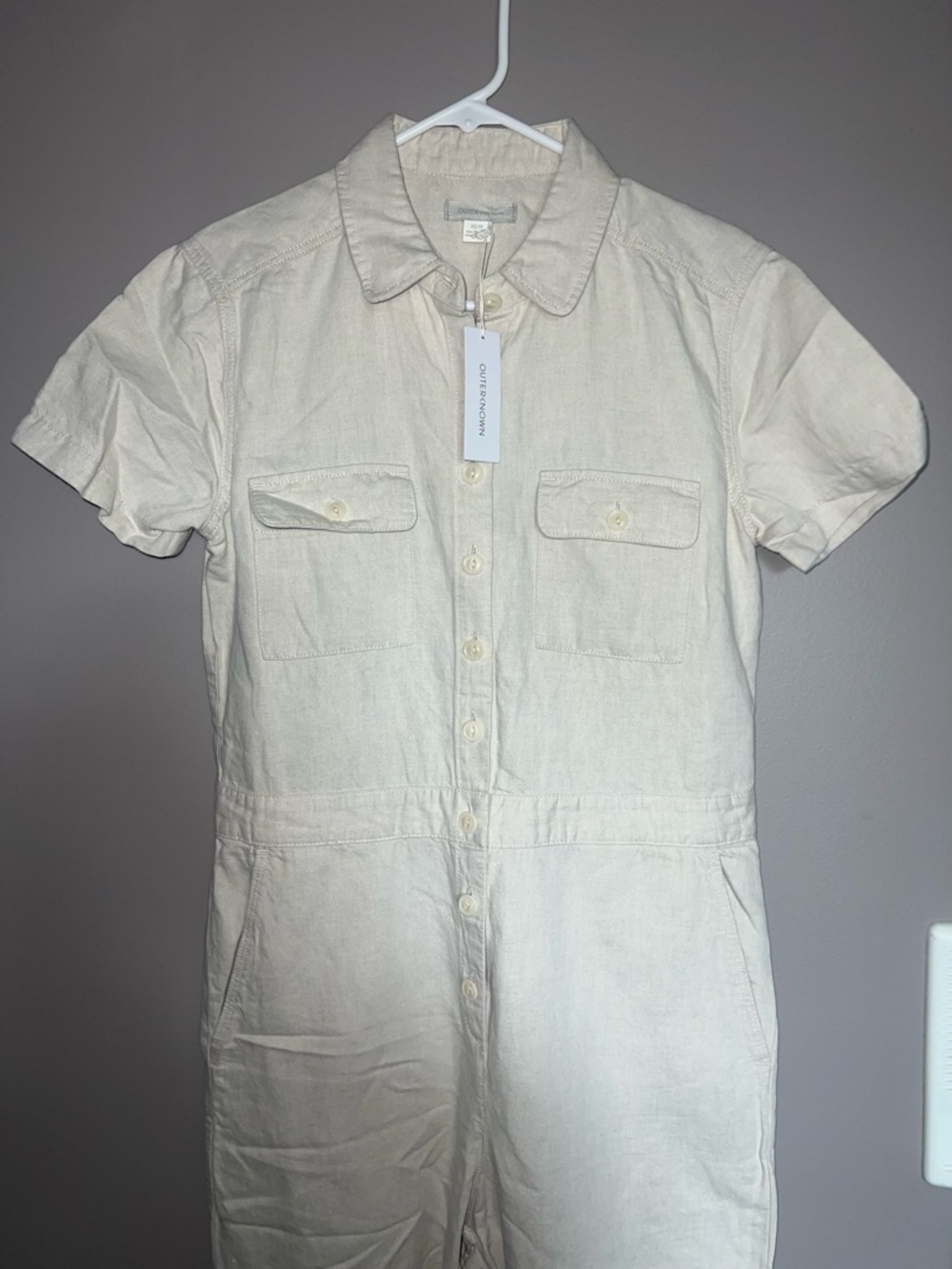 Woven Utility Jumpsuit in Light Cream - Picture 4 of 7